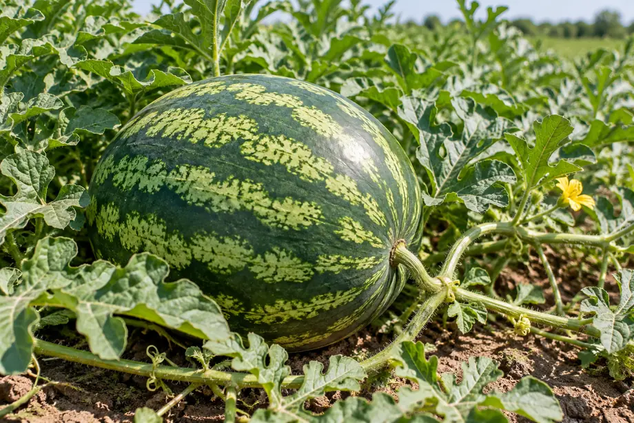 Anguria intera sulla pianta in campo
